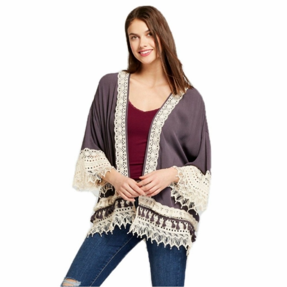 Knox Rose Boho Crochet‎ Tassel Kimono Jacket